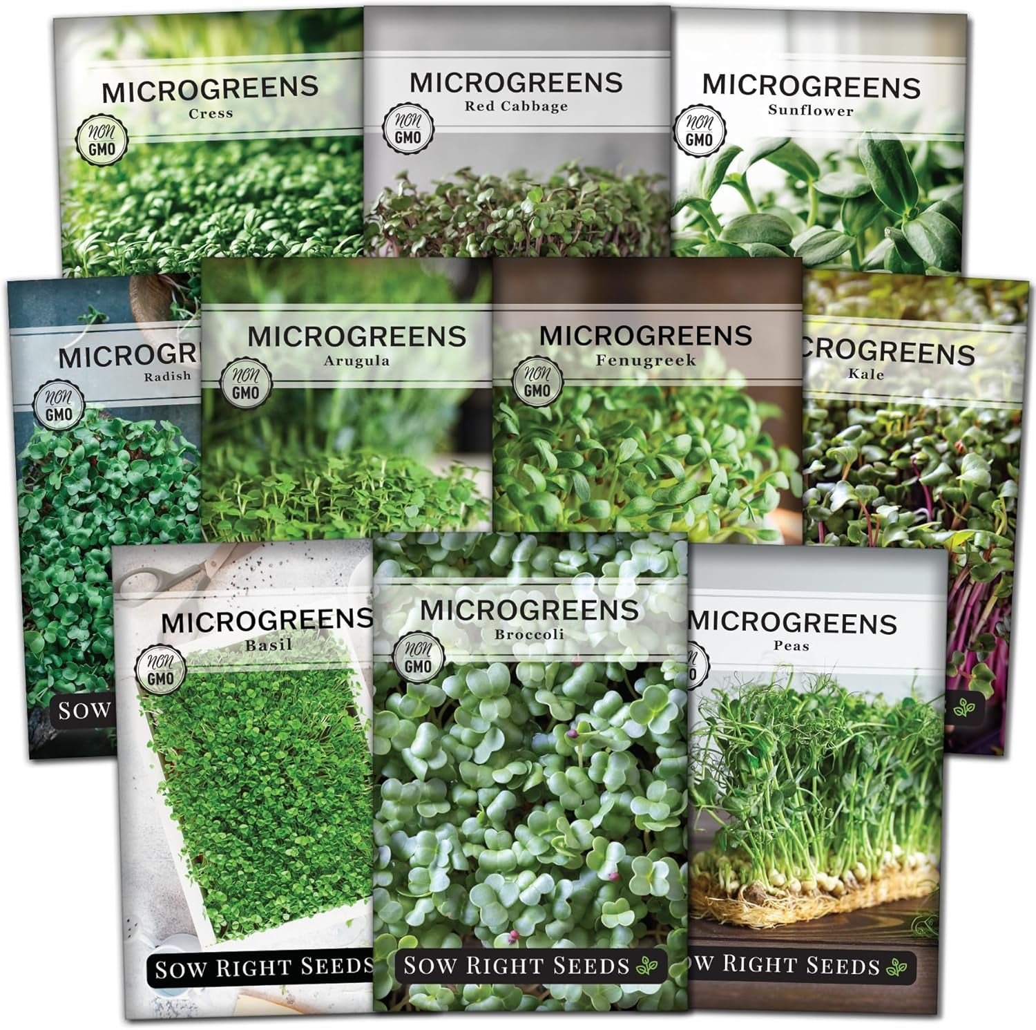 - Microgreens Seed Sample Pack - 10 Packets of Healthy Superfoods to Sprout and Grow Indoors on Your Kitchen Counter - Broccoli, Cress, Sunflower, Arugula, Kale, Radish, Pea, and More