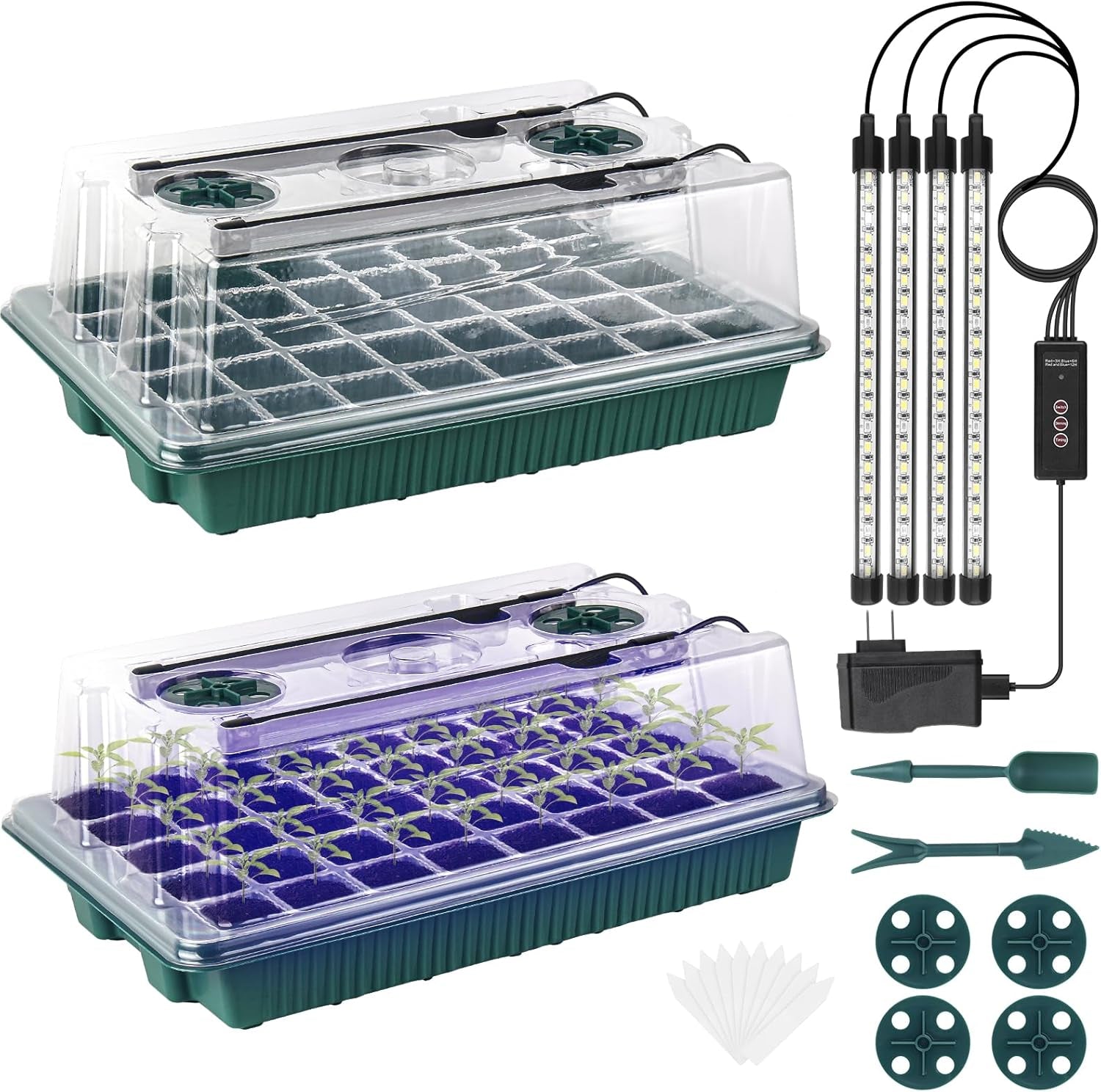 Seed Starter Tray with Grow Light, 80 Cells Seed Starter Kit with Humidity Dome, Adjustable Brightness Plant Starter Trays, Indoor Plants Germination Kit(2 Pack)