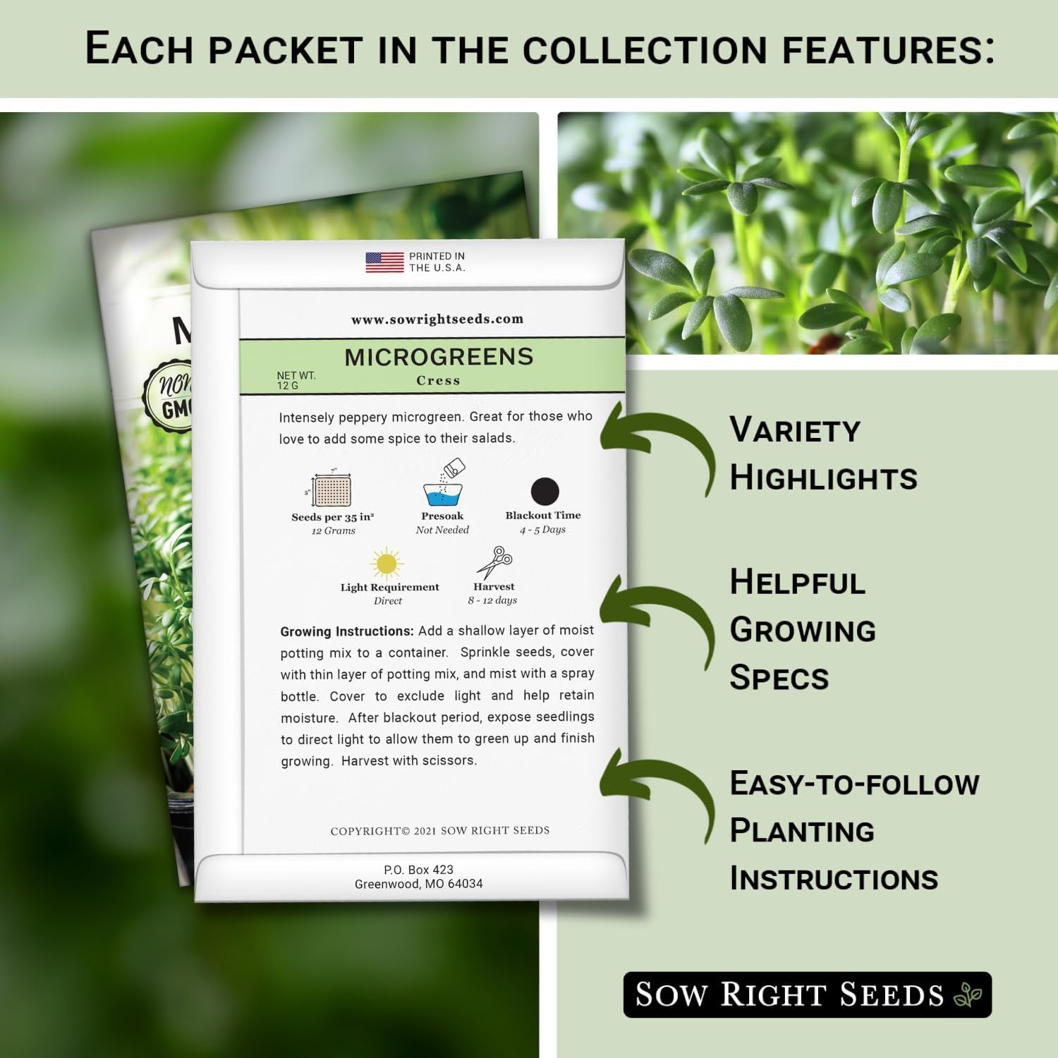 - Microgreens Seed Sample Pack - 10 Packets of Healthy Superfoods to Sprout and Grow Indoors on Your Kitchen Counter - Broccoli, Cress, Sunflower, Arugula, Kale, Radish, Pea, and More