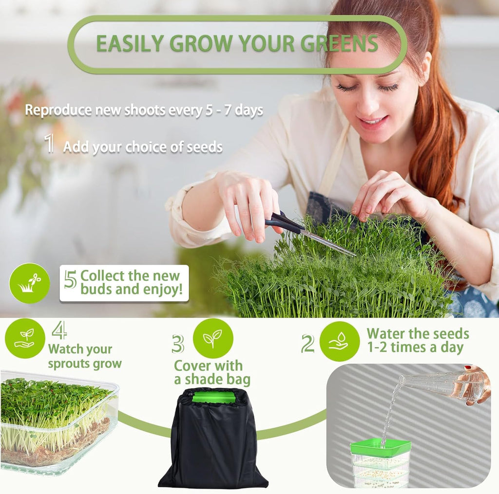 4-Tier Seed Sprouting Kit with Drain Holes and Drain Tray, Upgrade Stackable Microgreens Fresh Organic Bean Seed Sprouter Tray Ripple Soil-Free Sprouter Tray for Beans Alfalfa Seeds