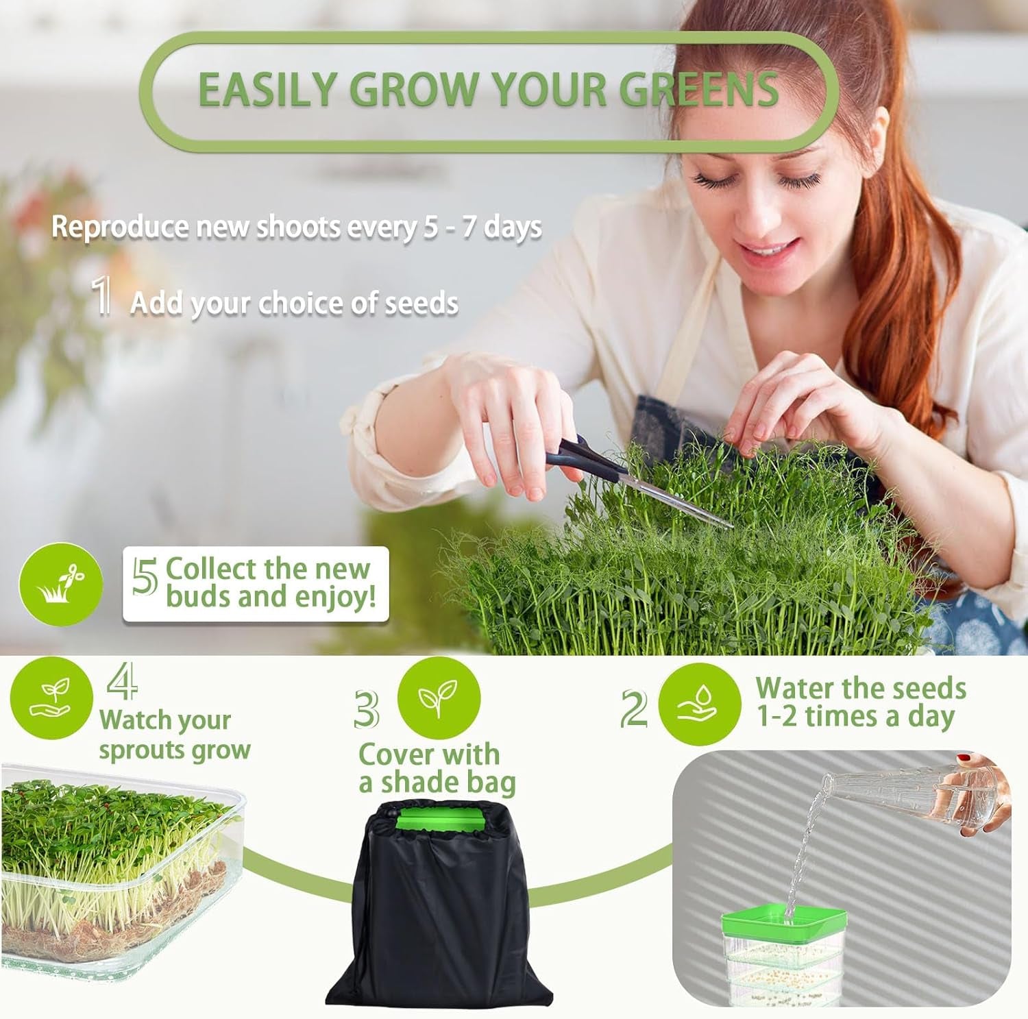 4-Tier Seed Sprouting Kit with Drain Holes and Drain Tray, Upgrade Stackable Microgreens Fresh Organic Bean Seed Sprouter Tray Ripple Soil-Free Sprouter Tray for Beans Alfalfa Seeds